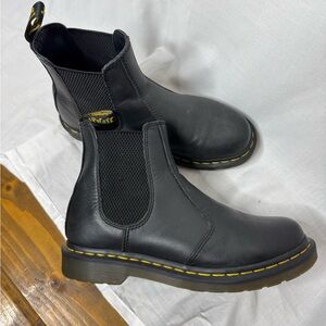 Dr Martens Womens Black Chelsea Boots 2976 Yellow Stitch 8 Twee Academia Grunge